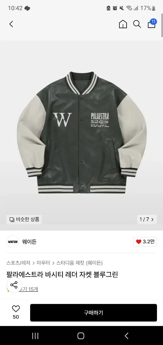 Wayden Varsity Leather Jacket Bloo Green L