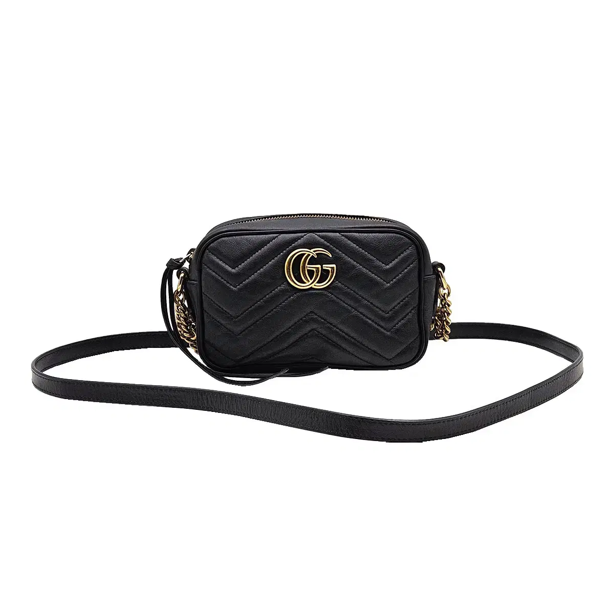 구찌 Gucci 448065 블랙 마틀라세 GG 마몽 금장 미니 크로스백