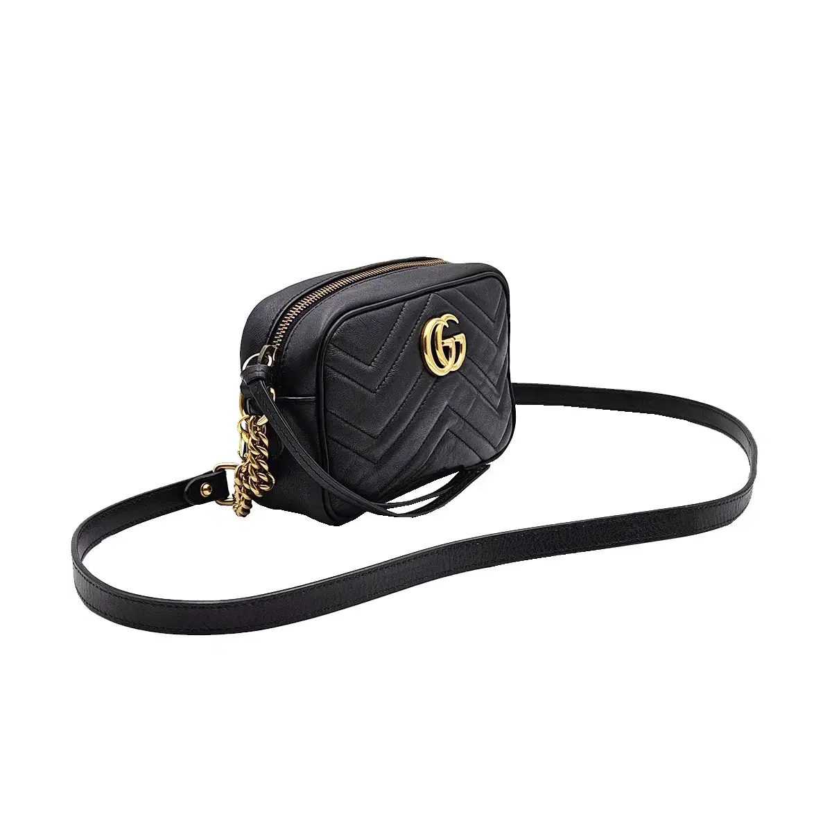 구찌 Gucci 448065 블랙 마틀라세 GG 마몽 금장 미니 크로스백