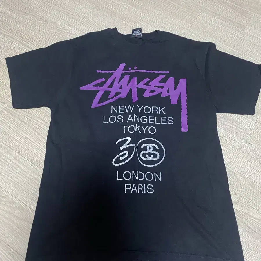 미사용 STUSSY 스투시 월드투어 보라색 M 반팔티셔츠