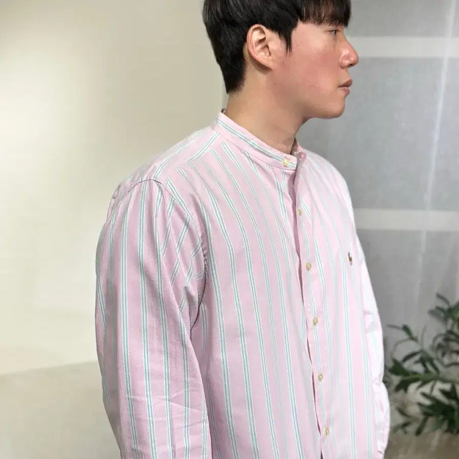 [3XL] 폴로 랄프로렌 스트라이프 만다린 옥스포드 셔츠