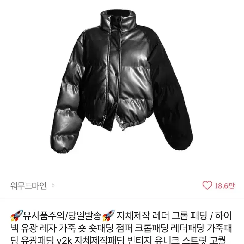 에이블리 레더 패딩 유광 크롭