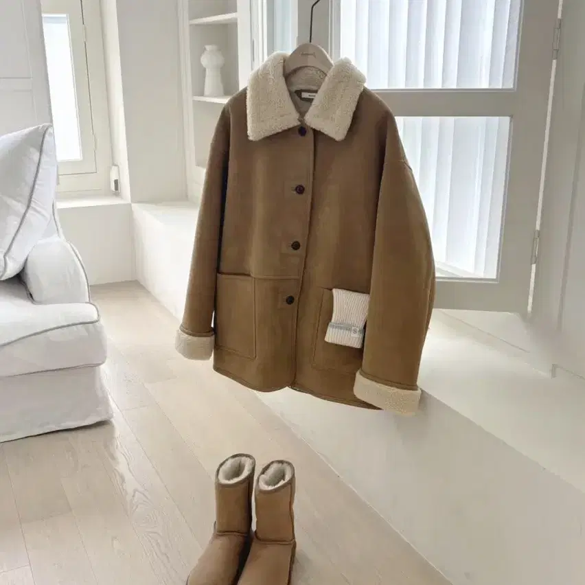 [드파운드] suede shearling single coat