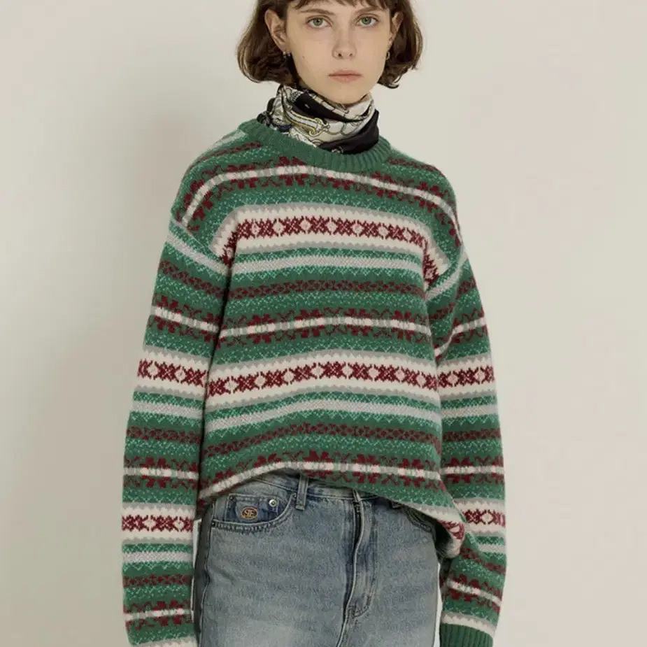 시엔느 Grandpa Jacquard Knit (Mint)