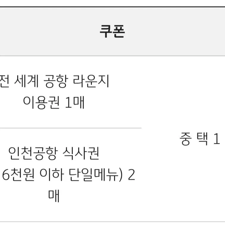 전세계 공항 라운지 이용권 1매 or 인천공항 식사권 2매