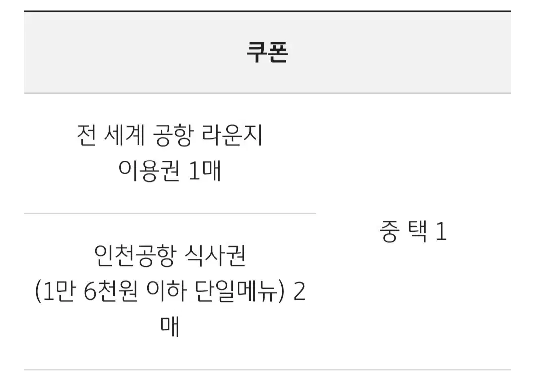 전세계 공항 라운지 이용권 1매 or 인천공항 식사권 2매