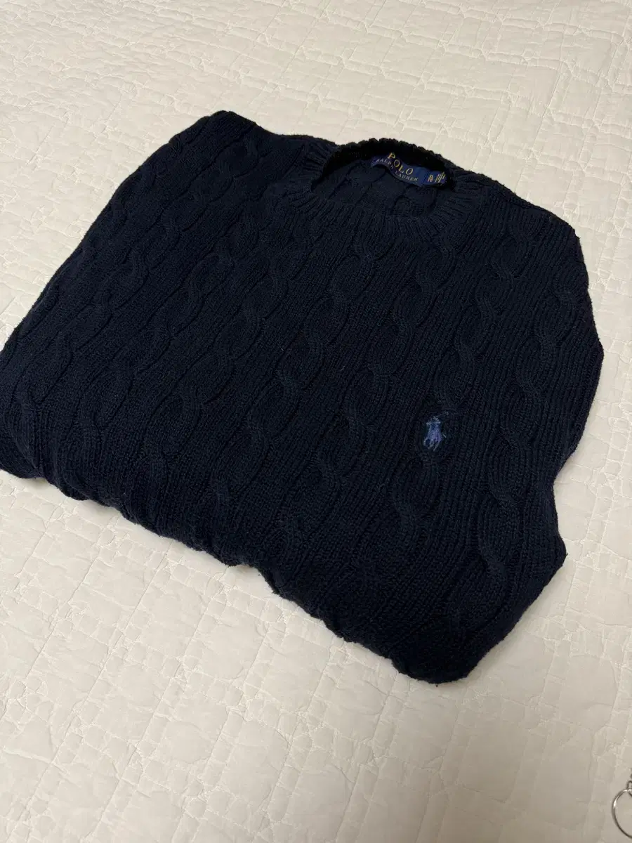 (100-105/L)Polo Ralph Lauren Cable Knit Cotton Sweater Navy