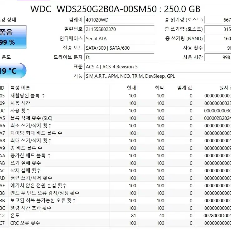 웬디 SSD 250GB 판매합니다