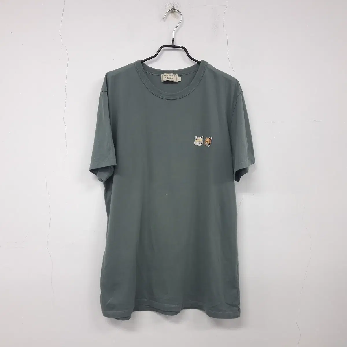 Maison Kitsune Double Foxhead Men's Short Sleeve T-Shirt L Green Good Condition