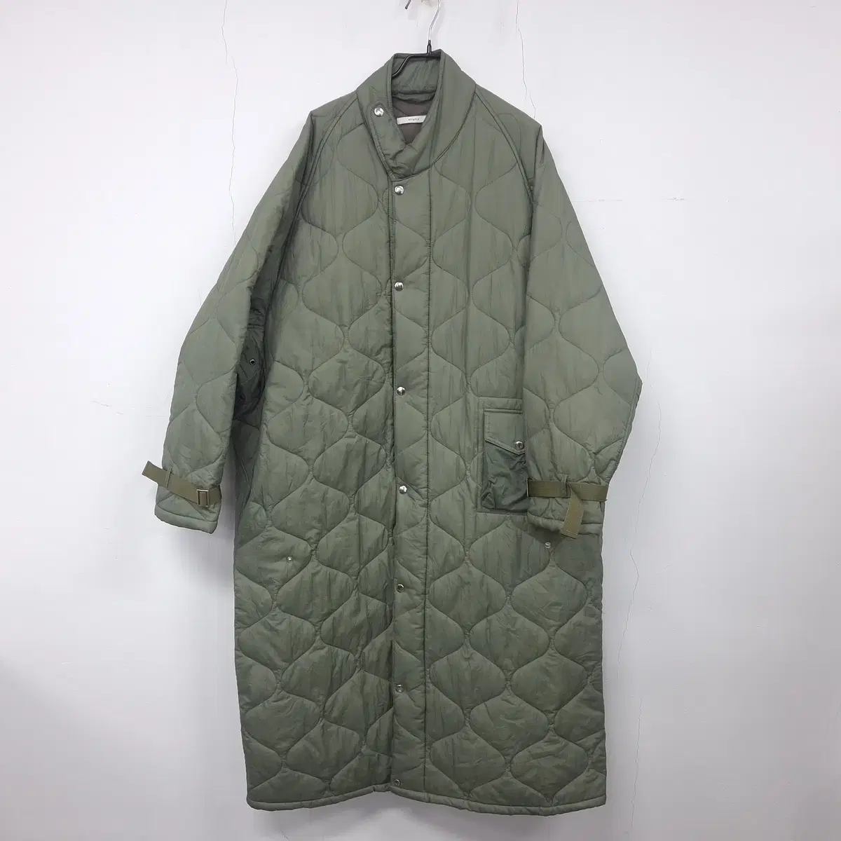 All Rights London Funnel Long Khaki Quilted Coat