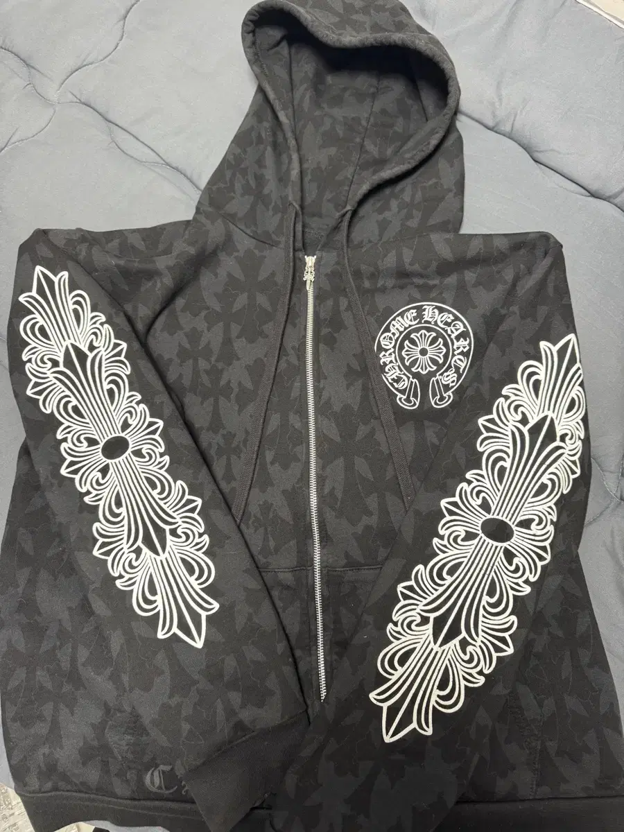 L)Chrome Hearts All-over Semi-sheer Floral Hoodie Zip Up