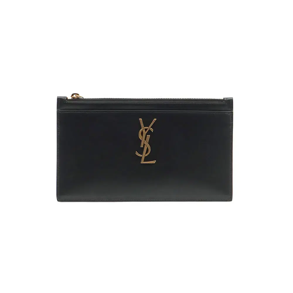 Saint Laurent Black Smooth Calfskin with Keum Monogrammed Bill Pouch / 636316