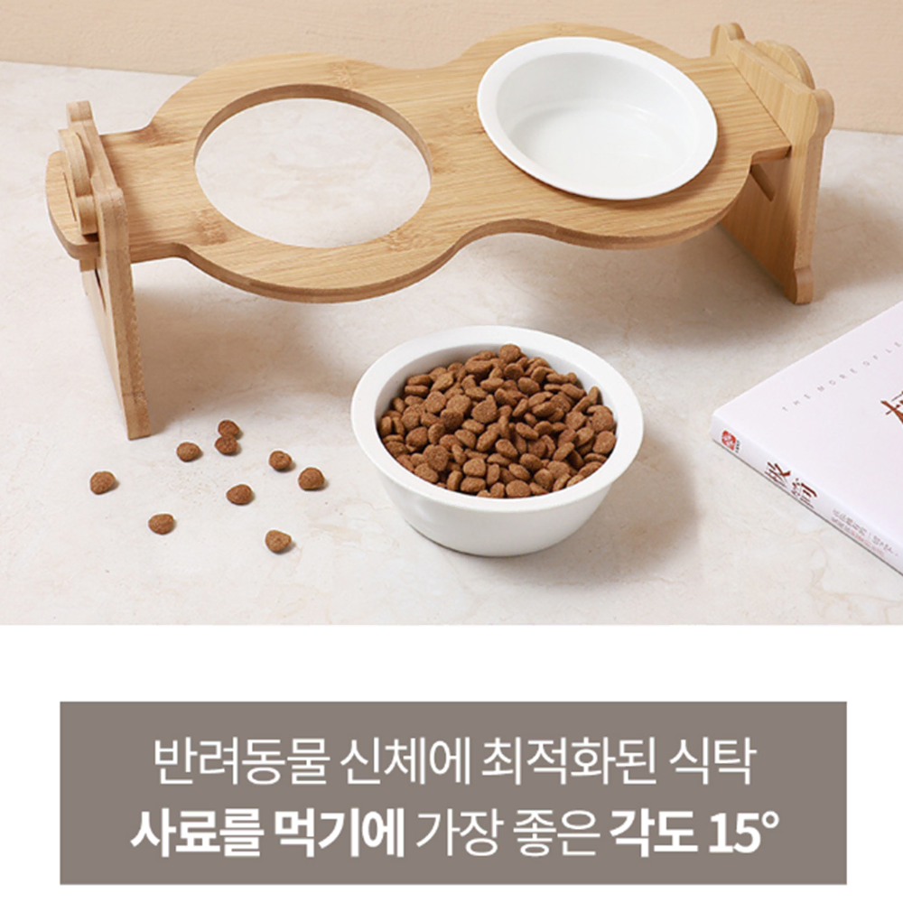 강아지 우드 2구 식기 [무배] 고양이 높이조절 밥그릇 / 반려동물 그릇