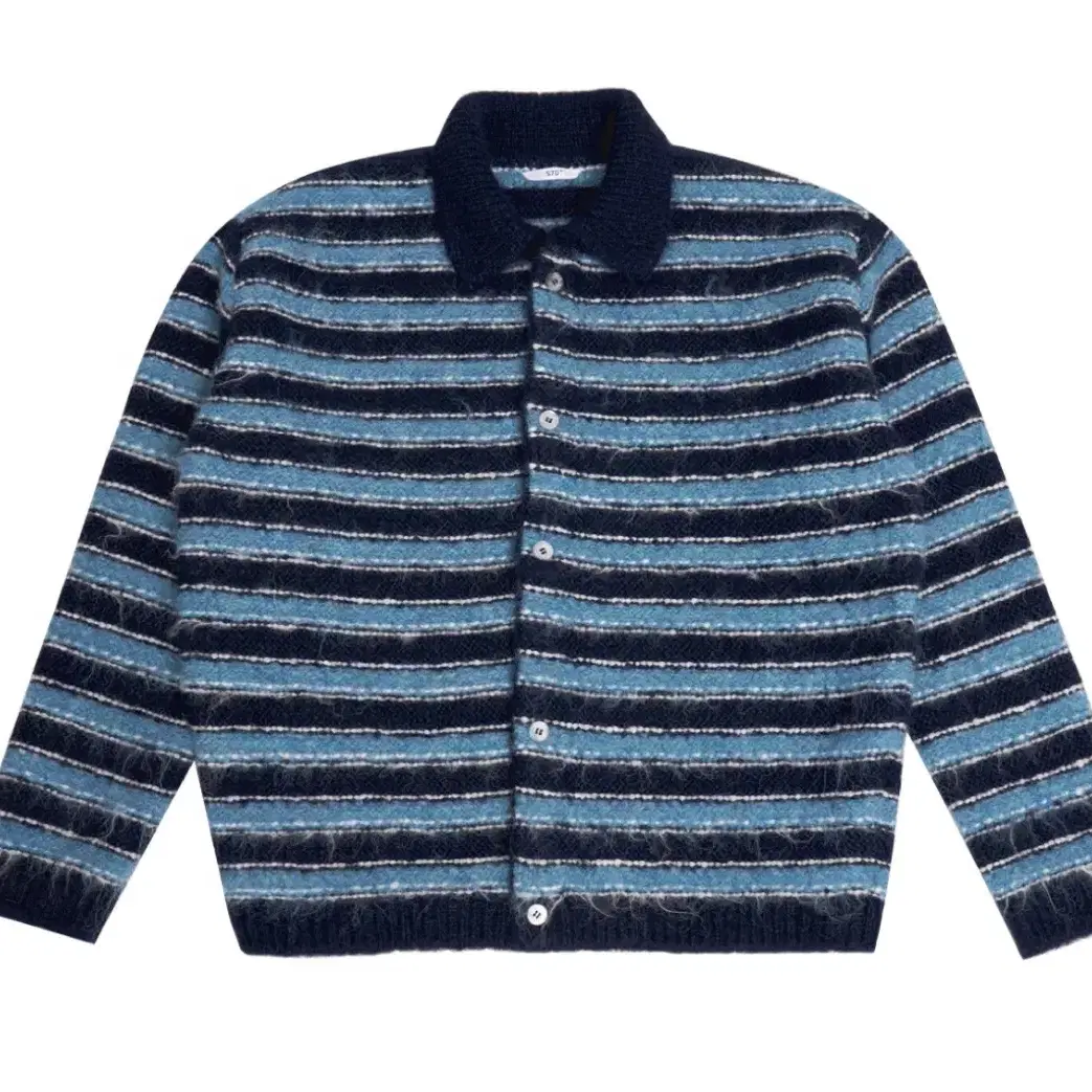 Stu, Hairy Collar Stripe Cardigan Navy