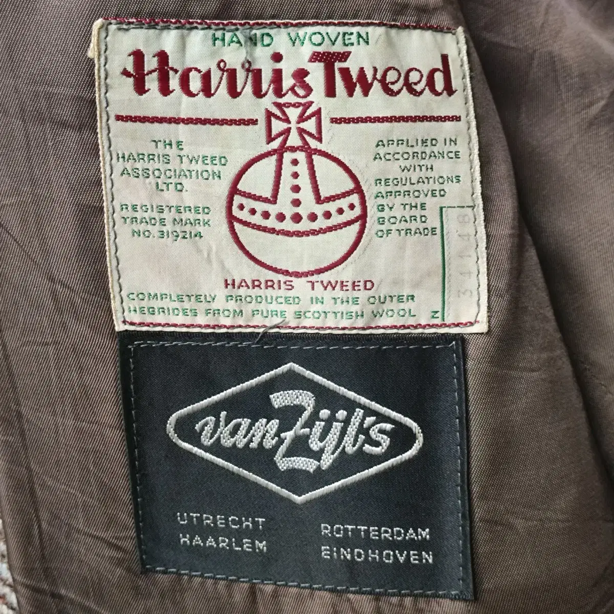 80s Harris Tweed 헤링본 체크 울 맞춤 싱글 자켓