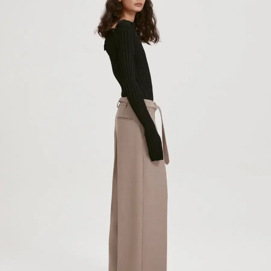 렉토 BELTED WIDE LEG WOOL TROUSERS (COCOA)