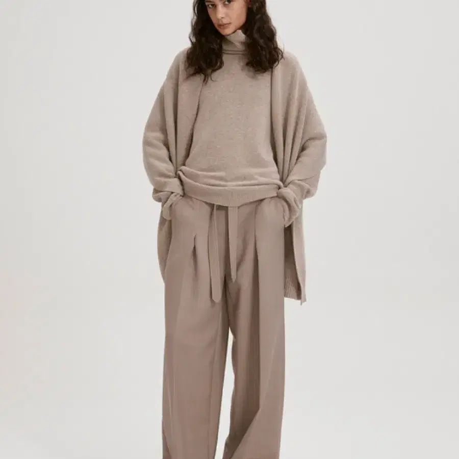 렉토 BELTED WIDE LEG WOOL TROUSERS (COCOA)