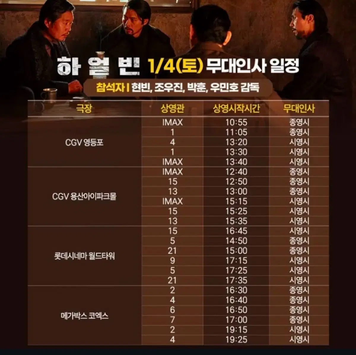 하얼빈: 1/4(토)CGV용산IMAX(A열*연석)/무대인사