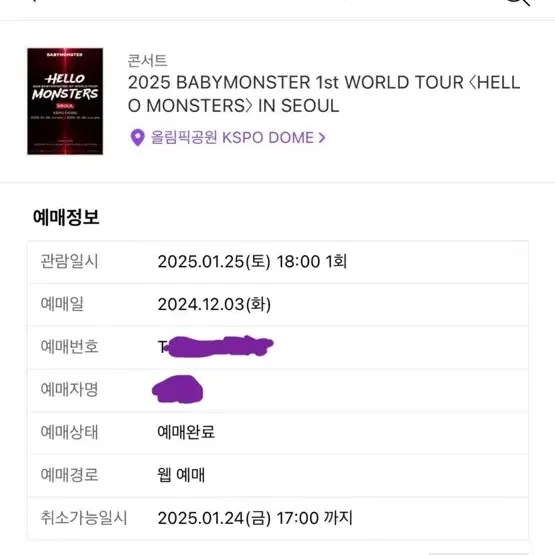 베이비몬스터 Babymonster 콘서트 1/25 토 1층 7구역