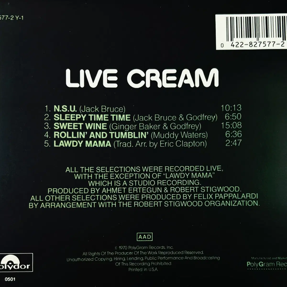 Cream - Live Cream (CD) 캐나다반 90s NM-