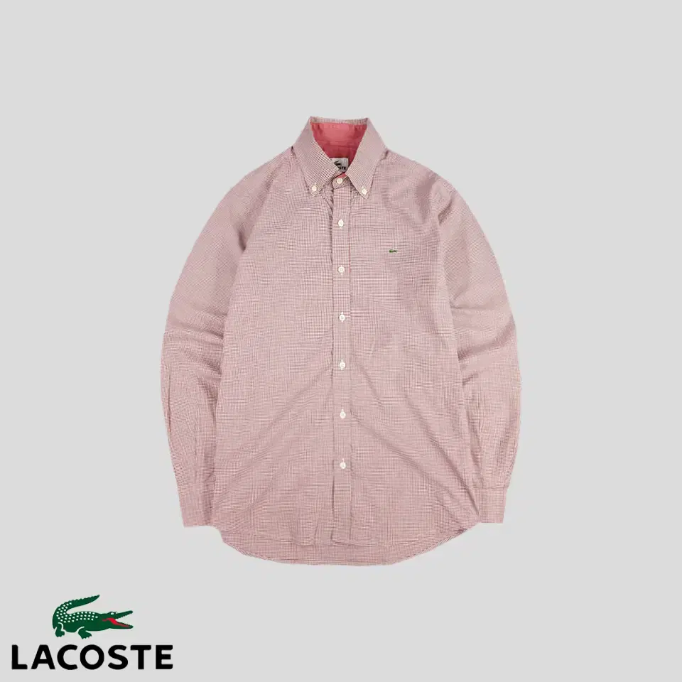 Lacoste Burgundy Black Tiny Check Croc Patch Chinstrap Cotton Button Down Southern