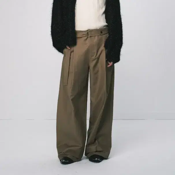 노이스 M cotton belted wide pants - beige