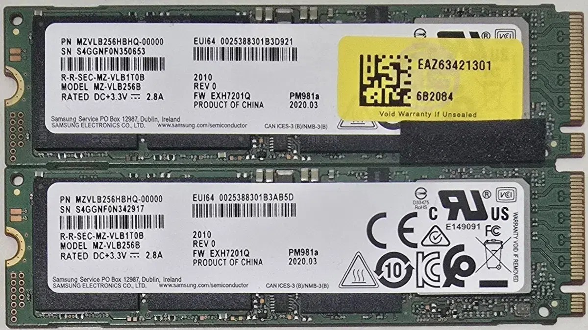 삼성SSD PM981a M.2  256G(NVMe)2개  팝니다.