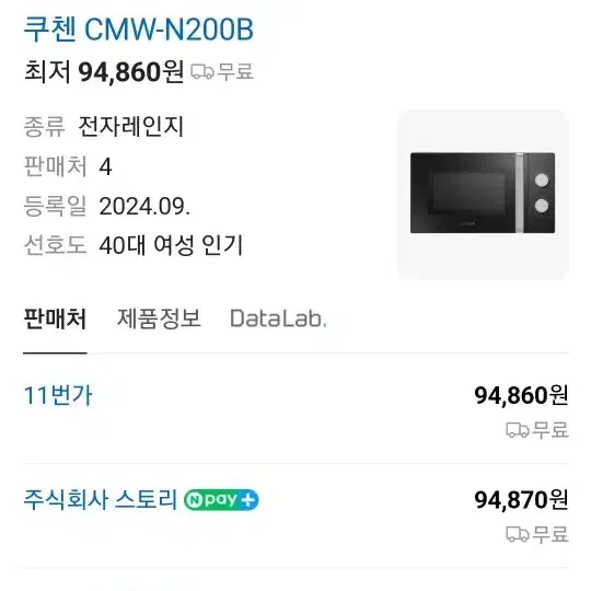 쿠첸) 전자레인지 20L CMW-N200B 팝니다.(새상품)