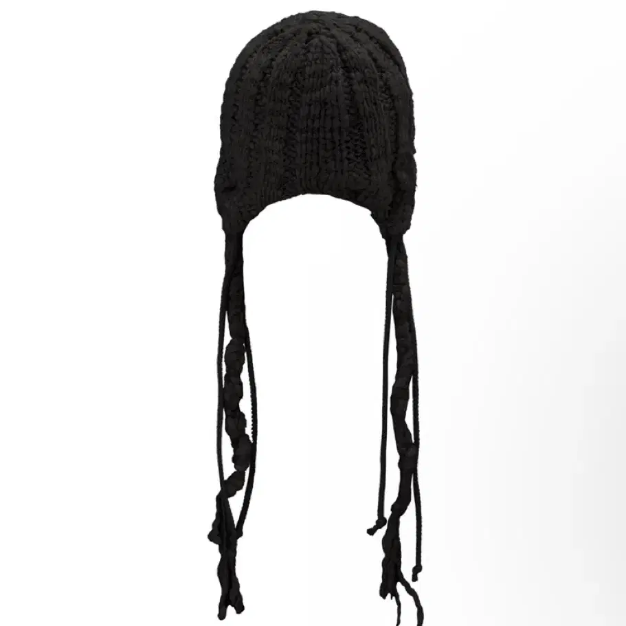 오호스 BRAIDED EARFLAP BEANIE-BLACK