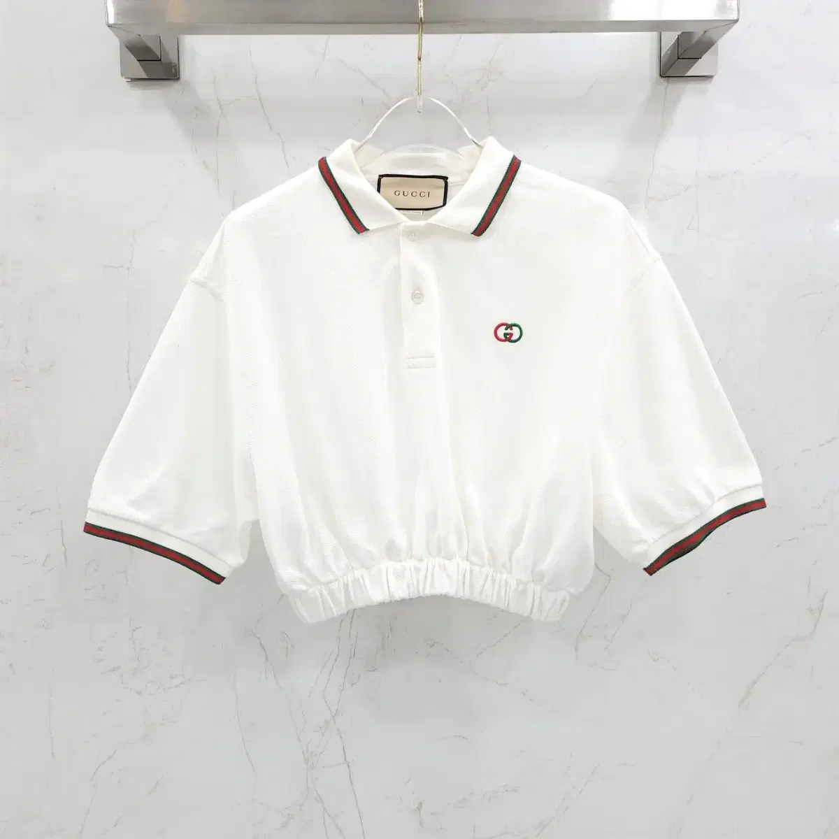 XS / Gucci Web Cotton PK Crop Polo Shirt in Cotton PK