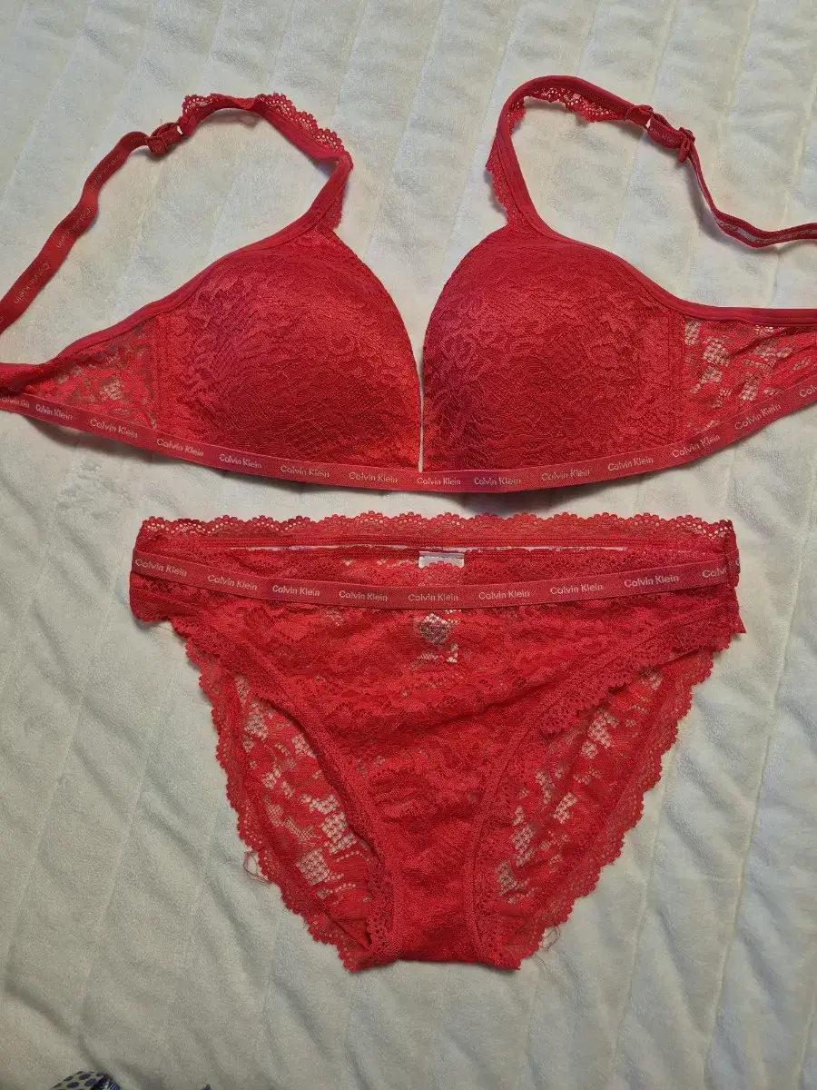 Calvin Klein Red Lace Bra and Panty Set