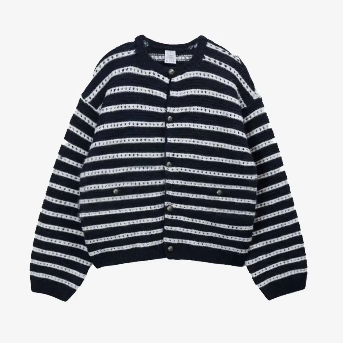 STU Round Neck Stripe Cardigan Navy