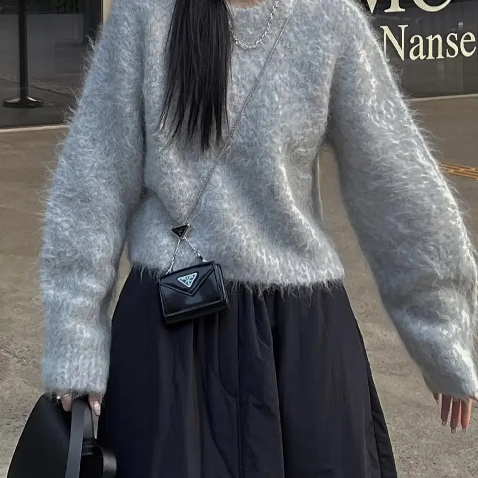 트리밍버드 Angora crop knit [ Light gray ]