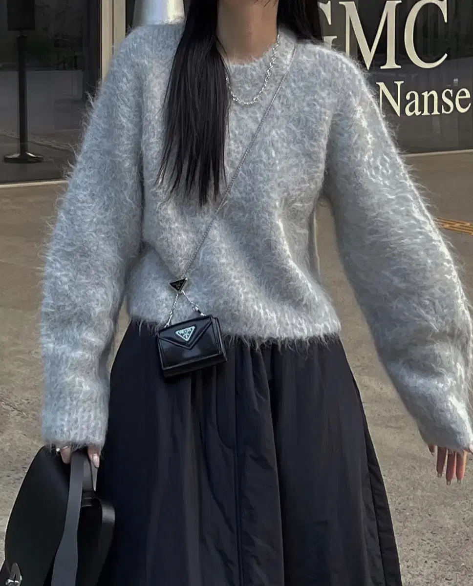 트리밍버드 Angora crop knit [ Light gray ]