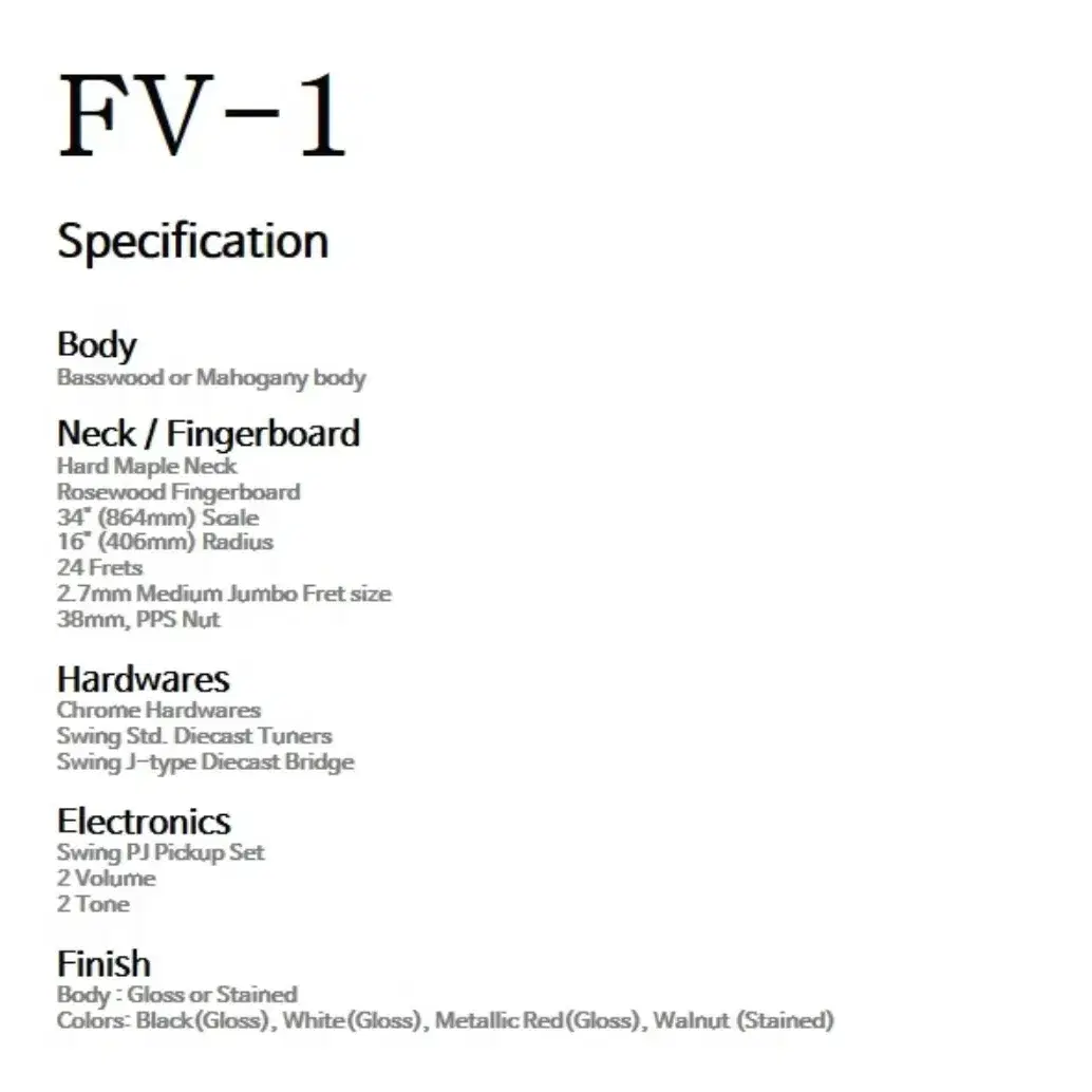 스윙 FV-1 PJ 베이스 기타 새상품 풀세팅