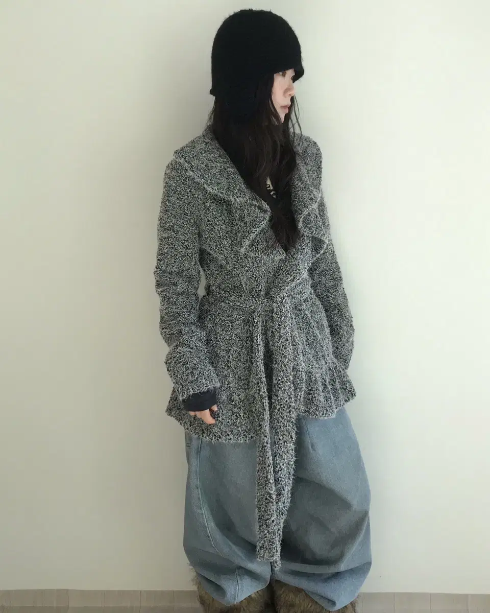 vintage grey belt coat