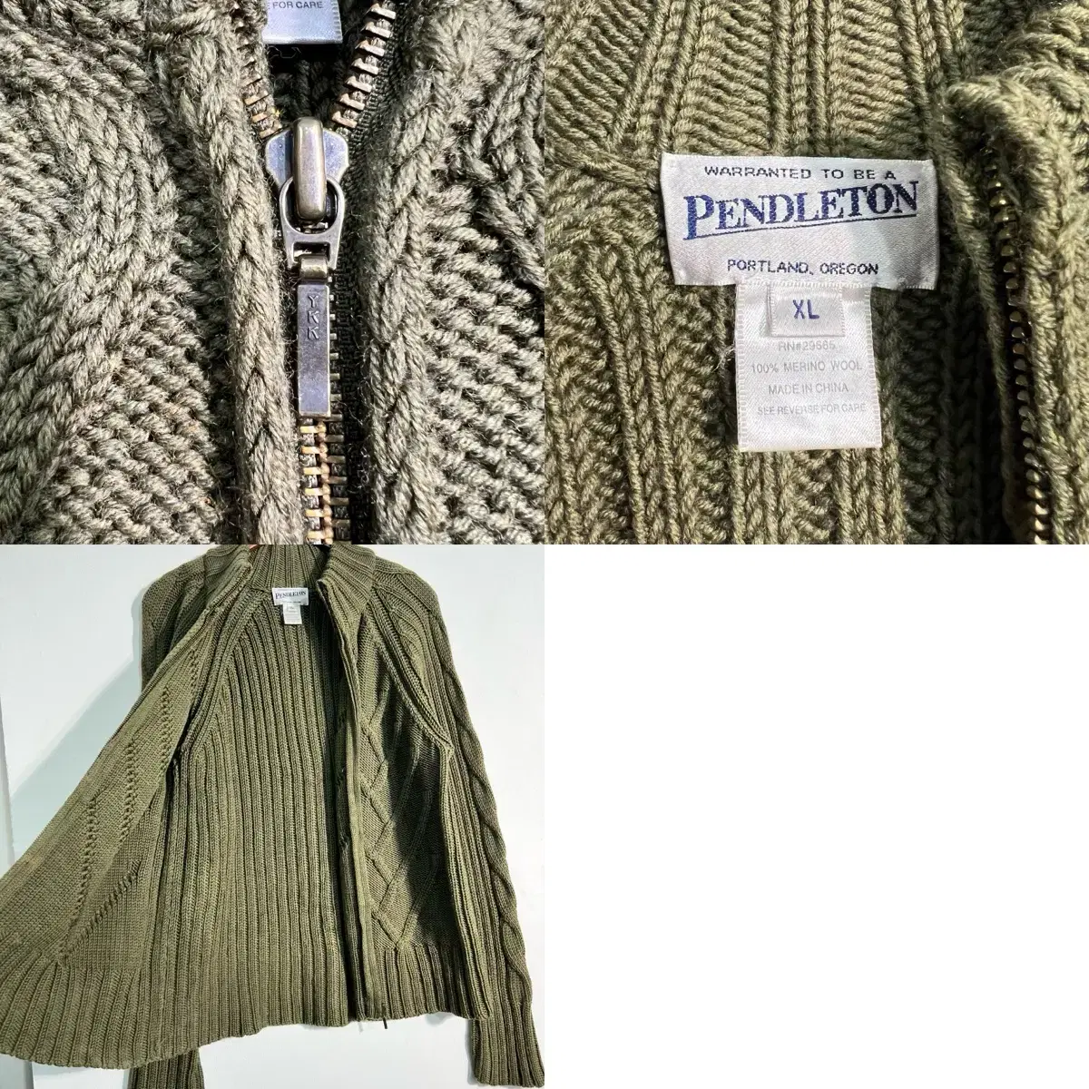 Pendleton 펜들턴 메리노울 100% 아란니트집업 XL