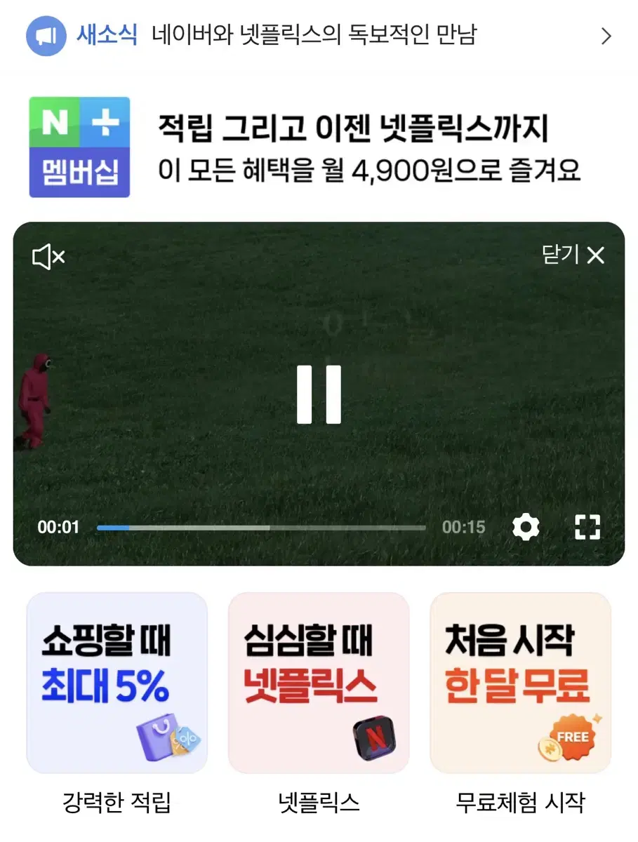 네이버플러스 멤버쉽 1개월 구독권 넷플O