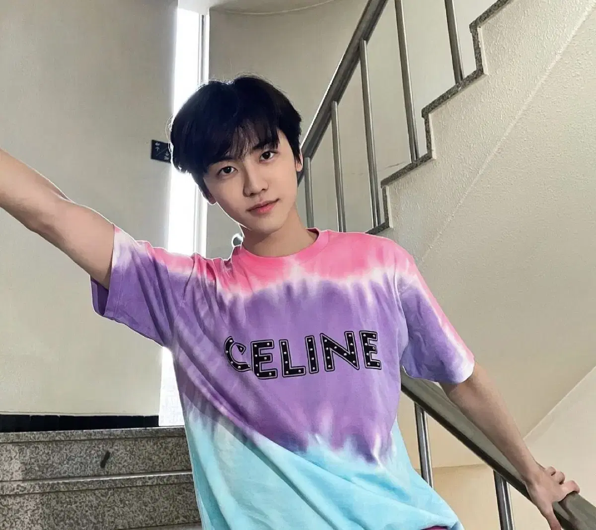 [M]Seline Studded logo tie-dye short-sleeved T-shirt CELINE