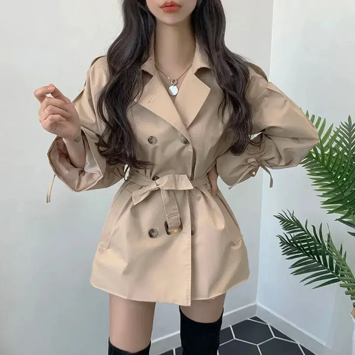 Abby Sleeve Ribbon Puff Trench Coat Short Coat