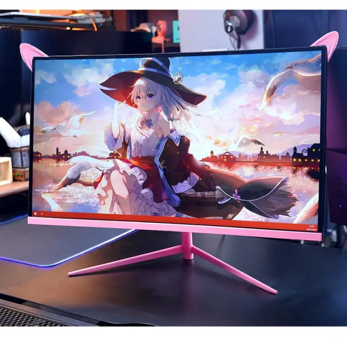 27인치 고화질 165Hz 곡면 고양이귀 게이밍 PC 핑크