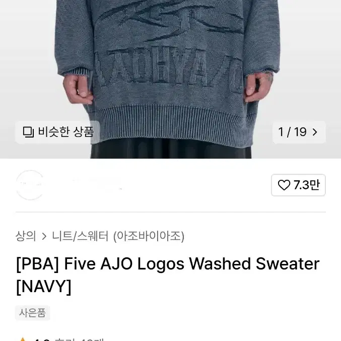 Five AJO Logos Washed Sweater [NAVY]