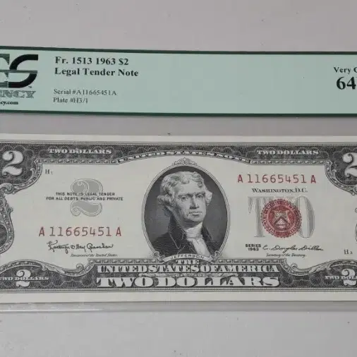 1963년 미국 행운의2달러 PCGS 64PPQ 미사용 레드씰 화폐 8장