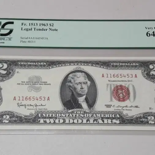 1963년 미국 행운의2달러 PCGS 64PPQ 미사용 레드씰 화폐 8장