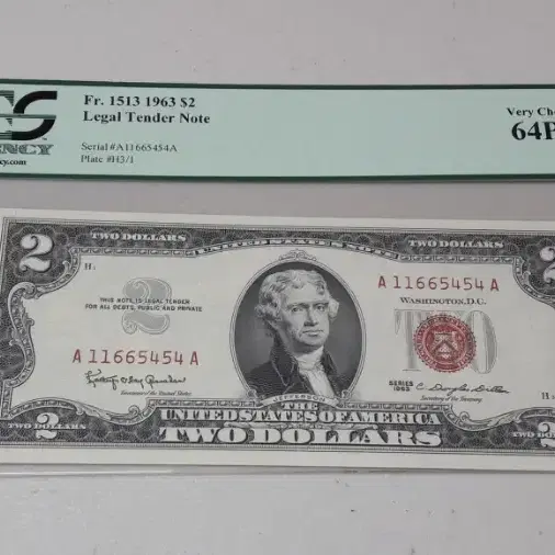 1963년 미국 행운의2달러 PCGS 64PPQ 미사용 레드씰 화폐 8장