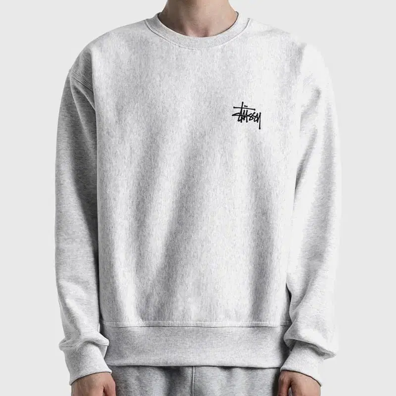 STUSSY 스투시 베이직 크루넥 기모 오버핏 블랙.에쉬헤더 맨투맨