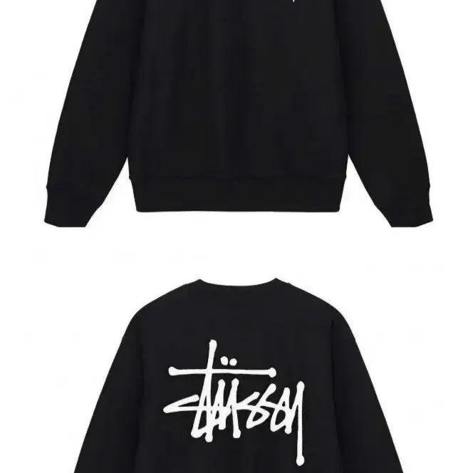 STUSSY 스투시 베이직 크루넥 기모 오버핏 블랙.에쉬헤더 맨투맨