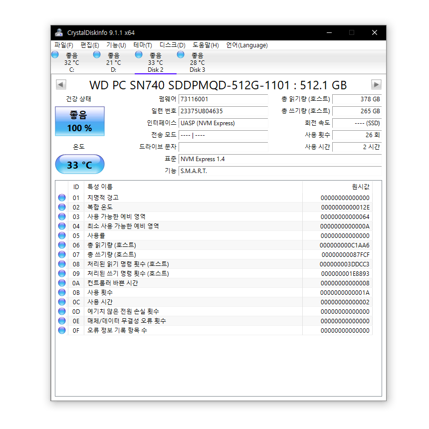 신품급) WD SN740 M.2 NVMe 512G 2242