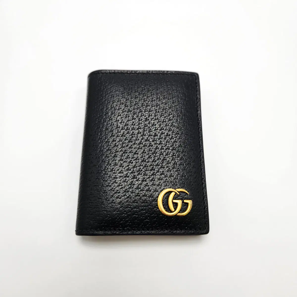 Gucci 428737 GG Mamont Leather Kard Wallet Vertical Keum in Black