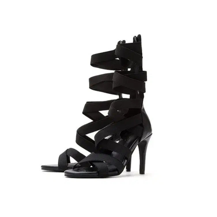 [New] Shimizu Heeled Elastic Strap Sandals Heels Black 230 pairs Shimizu